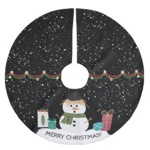 Saia Para Árvore De Natal De Poliéster Boneco de Neve Fofo Natal Branco & Preto