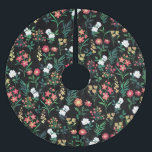 Saia Para Árvore De Natal De Poliéster Bonito Aquarela Preta Floral Botânica<br><div class="desc">Flores elegantes, delicadas e pequenas do jardim, pintam à mão design preto, com uma coleção de rosas brancas, margaridas vermelhas e flores amarelas com várias formas verdes de folha verde pintando à mão, num fundo preto sólido. Um excelente floral de trabalho de arte de natureza botânica especial e única para...</div>