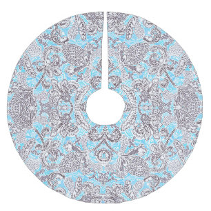 Saia Para Árvore De Natal De Poliéster Bonito floral clássico cinza azul