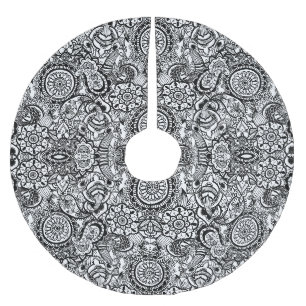 Saia Para Árvore De Natal De Poliéster Bonito floral paisley preto branco