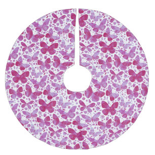 Saia Para Árvore De Natal De Poliéster Borboleta Aquarela Rosa