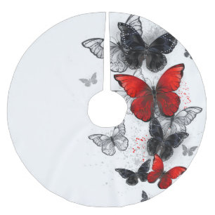 Saia Para Árvore De Natal De Poliéster Borboletas Negras e Vermelhas