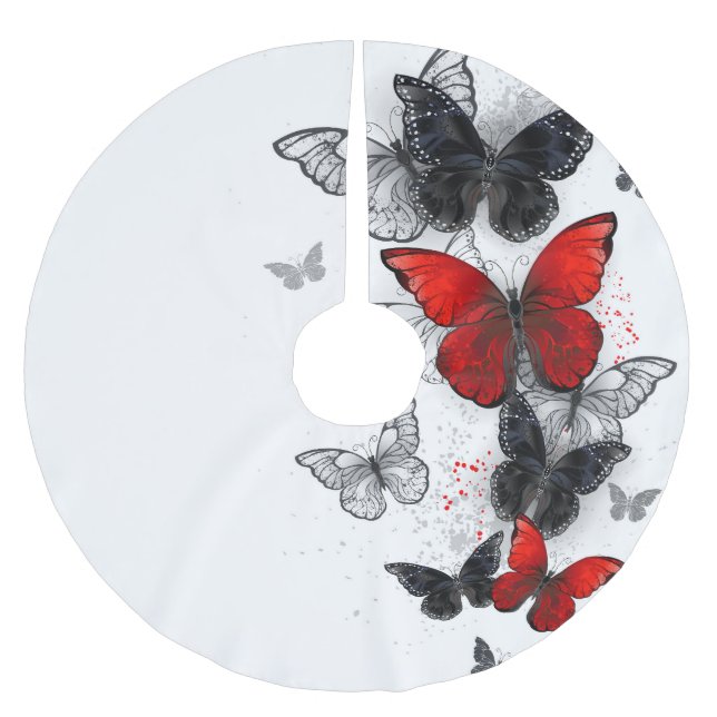 Saia Para Árvore De Natal De Poliéster Borboletas Negras e Vermelhas (Frente)