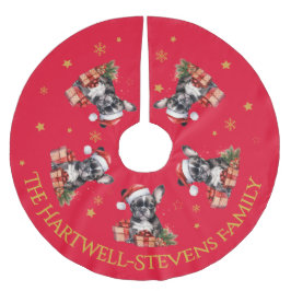 Saia Para Árvore De Natal De Poliéster Boston Terrier Vestindo um chapéu de Natal