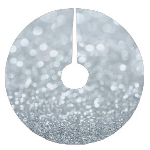 Saia Para Árvore De Natal De Poliéster Brilho Prateado Branco Bokeh Glam Brilho Cintilant