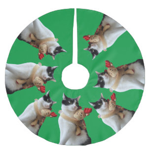 Saia Para Árvore De Natal De Poliéster Brinquedo do Natal do gato branco e preto & da
