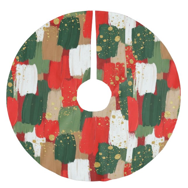 Saia Para Árvore De Natal De Poliéster Brushstroke Cheer in Red, Green & Gold (Frente)