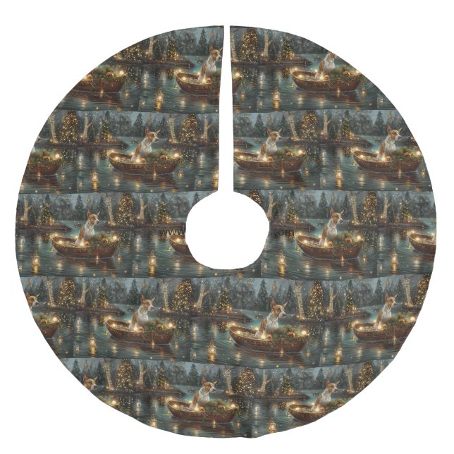 Saia Para Árvore De Natal De Poliéster Bull Terrier Christmas Voyage festiva (Frente)