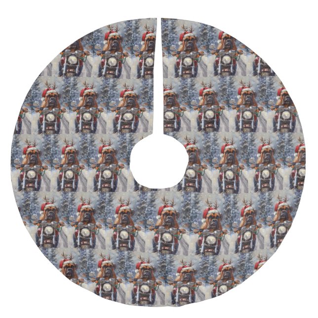 Saia Para Árvore De Natal De Poliéster Bullmastiff Dog Andando na Moto Natal (Frente)