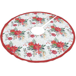 Saia Para Árvore De Natal De Poliéster Buquê de Poinsettia Vermelha com Aquarela Natal