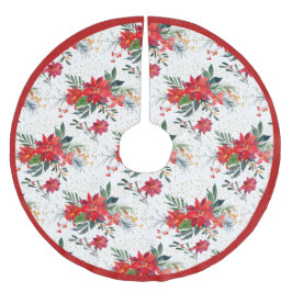 Saia Para Árvore De Natal De Poliéster Buquê de Poinsettia Vermelha com Aquarela Natal