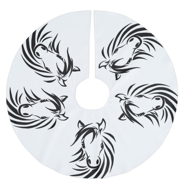 Saia Para Árvore De Natal De Poliéster Cabeça de Cavalo Negro (Frente)