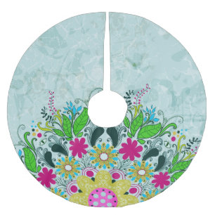 Saia Para Árvore De Natal De Poliéster Cabeças Retro Florais Coloridas De Meio Círculo