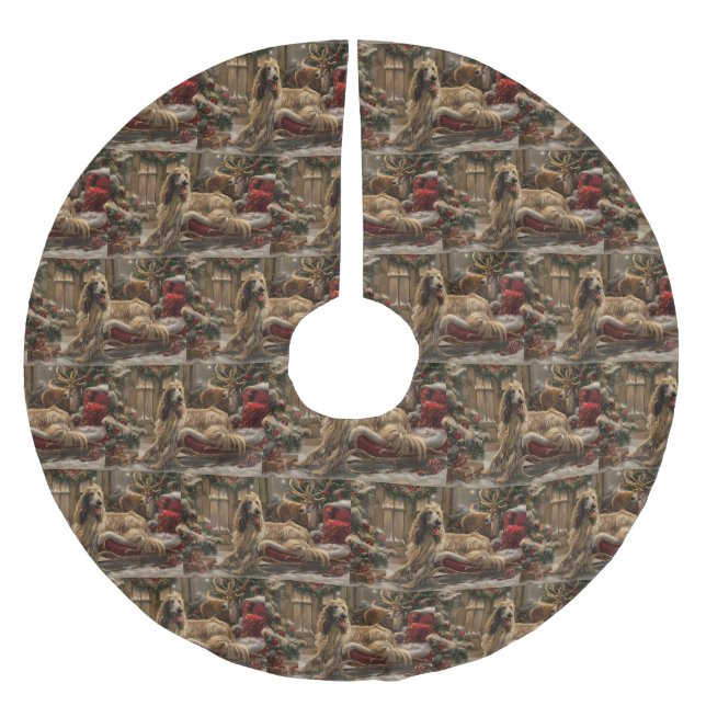 Saia Para Árvore De Natal De Poliéster Cachorro Afegão de Natal Festivo (Frente)