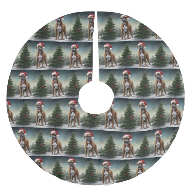 Saia Para Árvore De Natal De Poliéster Cachorro na neve no Natal (Frente)