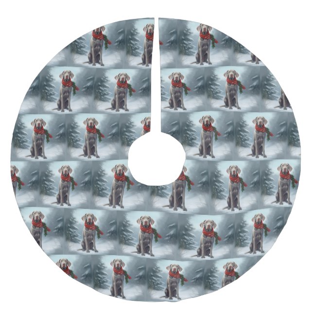 Saia Para Árvore De Natal De Poliéster Cachorro na Neve no Natal (Frente)