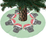 Saia Para Árvore De Natal De Poliéster Cachorro Negro Bonito no Chapéu Santa<br><div class="desc">Pintura aquosa de cachorros pretos bonitos em chapéus festivos de Natal em fundo verde de maçã,  perfeito para amantes de estimação. Arte original de Nic Squirrell.</div>