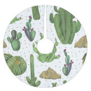 Saia Para Árvore De Natal De Poliéster Cactos de aquarela, padrão natural sem costura.