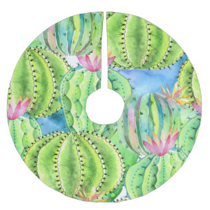 Saia Para Árvore De Natal De Poliéster Cactos Watercolor: Ornament Floral Summer.