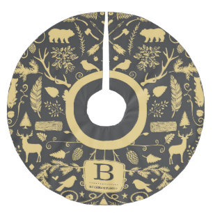 Saia Para Árvore De Natal De Poliéster Camisa de férias do Monograma Woodland