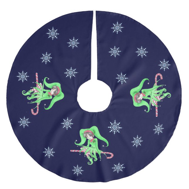 Saia Para Árvore De Natal De Poliéster Camisa De Natal Candy Cane Elf (Frente)