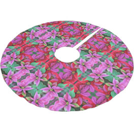 Saia Para Árvore De Natal De Poliéster Camisa De Natal - Poinsettias Rosa/Vermelha.