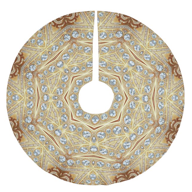 Saia Para Árvore De Natal De Poliéster Camisa Decortiva Dourada (Frente)