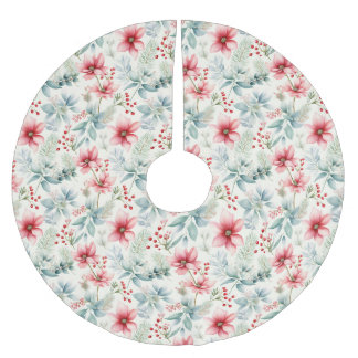 Saia Para Árvore De Natal De Poliéster Camisa Floral Vermelha