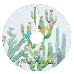 Saia Para Árvore De Natal De Poliéster Camisa Personalizada Boho Llama Bohemian Cactos