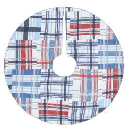 Saia Para Árvore De Natal De Poliéster Camisa vermelha, branca e azul Madras