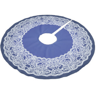 Saia Para Árvore De Natal De Poliéster Camiseta escura escura, cor azul escura, renda bra