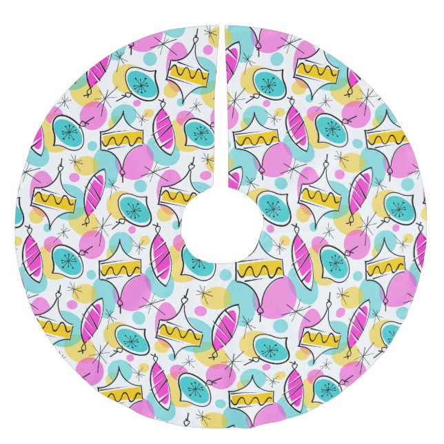 Saia Para Árvore De Natal De Poliéster Camiseta Retro Baubles (Frente)