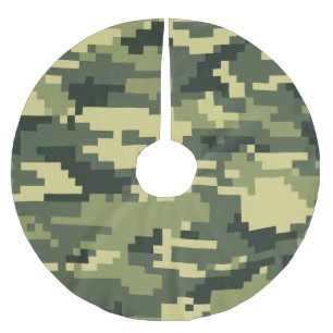 Saia Para Árvore De Natal De Poliéster Camuflagem Digital Woodland de 8 Bits / Camo