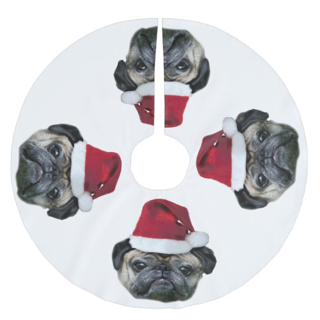 Saia Para Árvore De Natal De Poliéster Cão do pug do Natal (Frente)