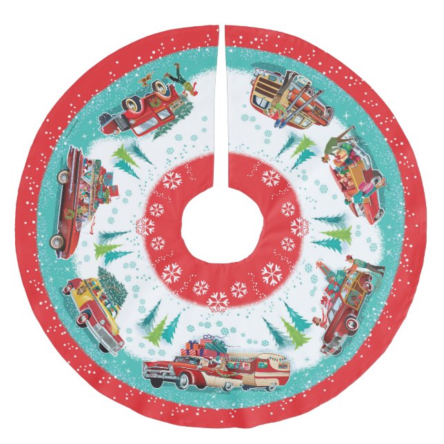 Saia Para Árvore De Natal De Poliéster Carros Clássicos (Frente)