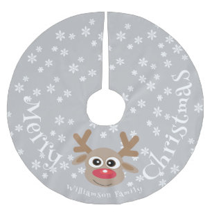 Saia Para Árvore De Natal De Poliéster Cartoon de Natal Reindeer Silver White Floco de Ne