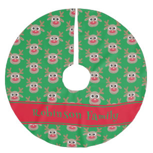 Saia Para Árvore De Natal De Poliéster Cartoon de Reindeer Bonito Padrão Vermelho Verde
