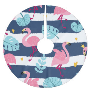 Saia Para Árvore De Natal De Poliéster Cartoon Flamingos: Vintage Tropical de Verão.