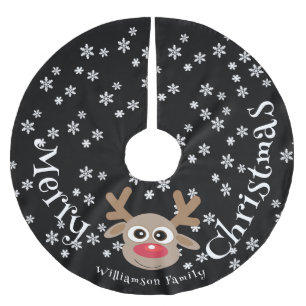 Saia Para Árvore De Natal De Poliéster Cartoon Reindeer Black White Flocos de Neve