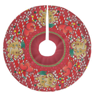 Saia Para Árvore De Natal De Poliéster Casal doce do Natal do pão-de-espécie da pista dos