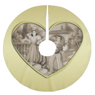 Saia Para Árvore De Natal De Poliéster Casal Vintage Romance, homem e mulher, ouro