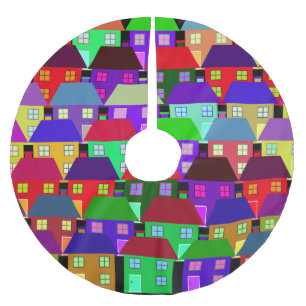 SAIA PARA ÁRVORE DE NATAL DE POLIÉSTER CASAS COLORIDAS COMUNIDADE DOMÉSTICA