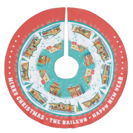 Saia Para Árvore De Natal De Poliéster Casas modernas do século de Médio personalizáveis