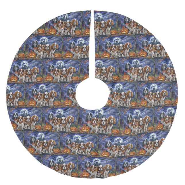 Saia Para Árvore De Natal De Poliéster Cavalier King Charles Spaniel Halloween Spooky (Frente)