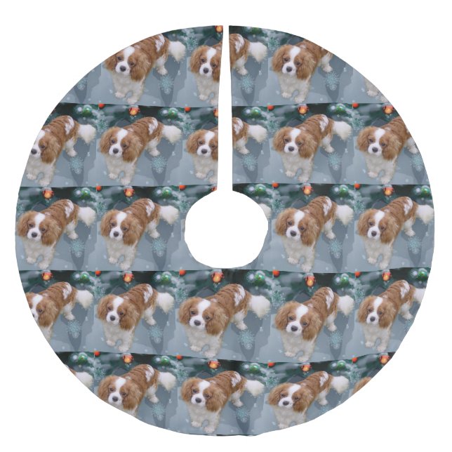 Saia Para Árvore De Natal De Poliéster Cavalier King Charles Spaniel Natal (Frente)