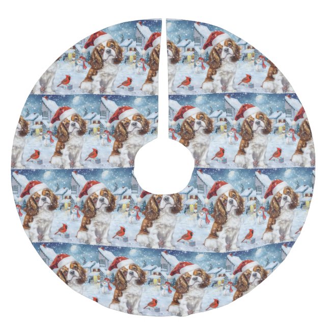 Saia Para Árvore De Natal De Poliéster Cavalier King Winter Wonderland Natal Joy (Frente)