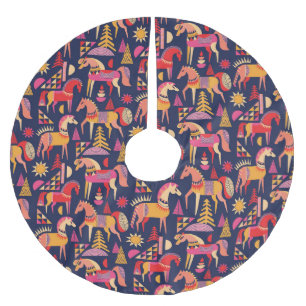 Saia Para Árvore De Natal De Poliéster Cavalos escandinavos: Design decorativa sem costur