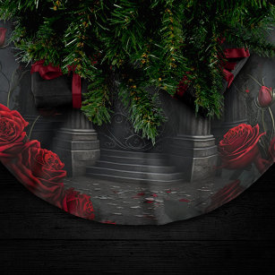 Saia Para Árvore De Natal De Poliéster Cemitério gótico Gazebo com Rosas vermelhas à noit