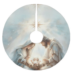 Saia Para Árvore De Natal De Poliéster Cena de Natividade da Sagrada Família Radiante