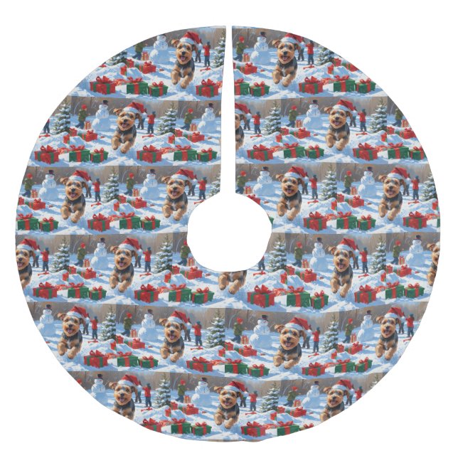 Saia Para Árvore De Natal De Poliéster Cena de Neve Festiva Terrier Christmas (Frente)